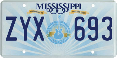 MS license plate ZYX693