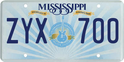 MS license plate ZYX700