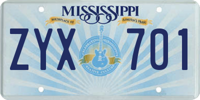 MS license plate ZYX701