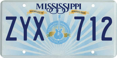MS license plate ZYX712
