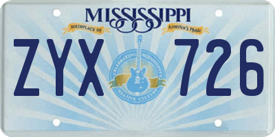 MS license plate ZYX726