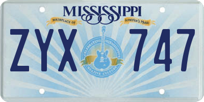 MS license plate ZYX747