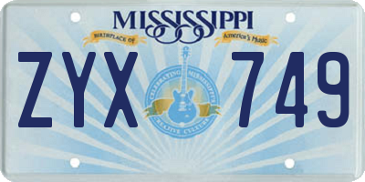 MS license plate ZYX749