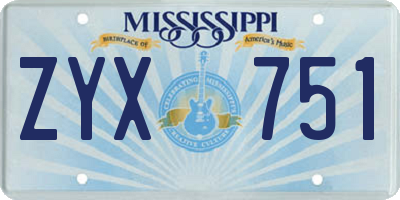 MS license plate ZYX751