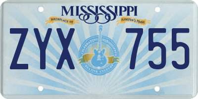 MS license plate ZYX755