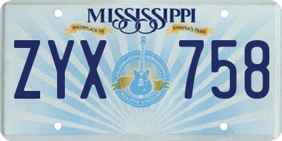 MS license plate ZYX758