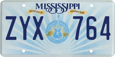 MS license plate ZYX764