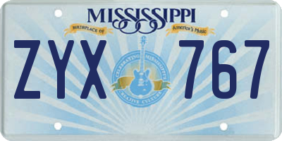 MS license plate ZYX767