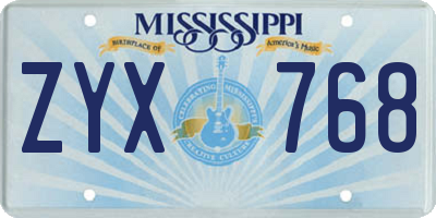 MS license plate ZYX768