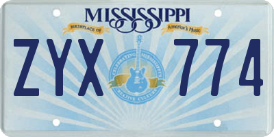 MS license plate ZYX774