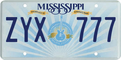 MS license plate ZYX777