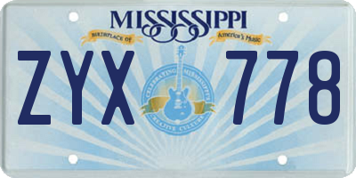 MS license plate ZYX778