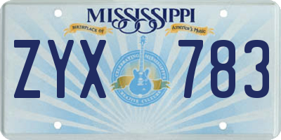 MS license plate ZYX783