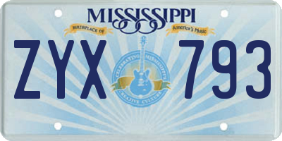 MS license plate ZYX793