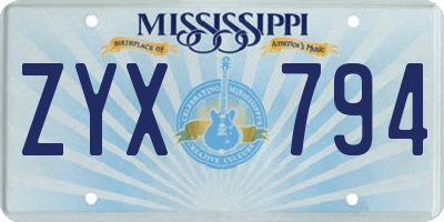 MS license plate ZYX794