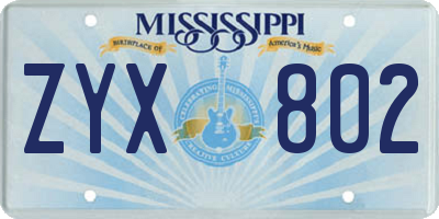 MS license plate ZYX802
