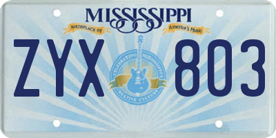 MS license plate ZYX803