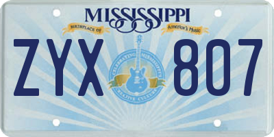 MS license plate ZYX807