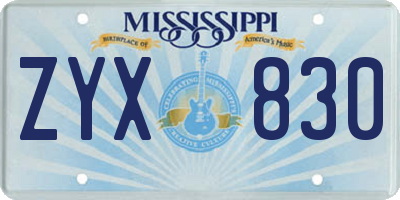 MS license plate ZYX830