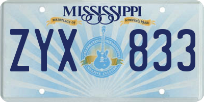 MS license plate ZYX833