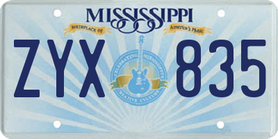 MS license plate ZYX835