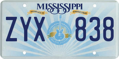 MS license plate ZYX838