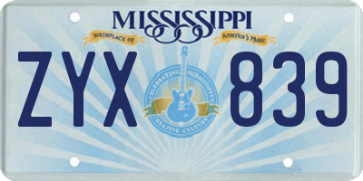 MS license plate ZYX839
