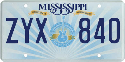 MS license plate ZYX840