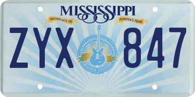 MS license plate ZYX847