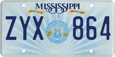 MS license plate ZYX864