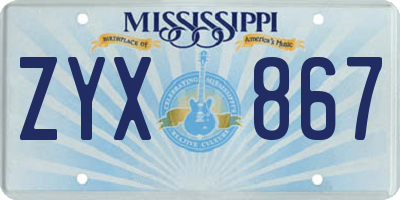 MS license plate ZYX867