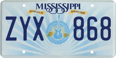MS license plate ZYX868
