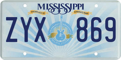 MS license plate ZYX869