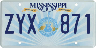 MS license plate ZYX871