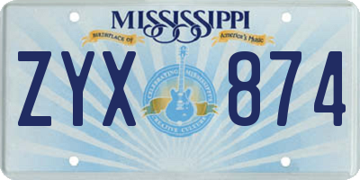 MS license plate ZYX874