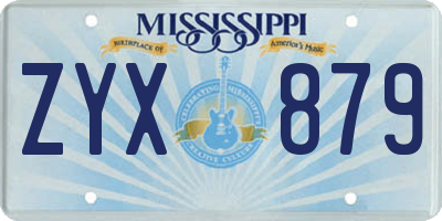 MS license plate ZYX879
