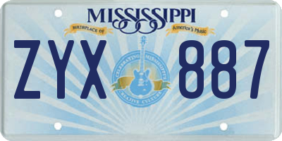 MS license plate ZYX887