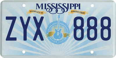 MS license plate ZYX888