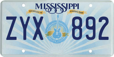 MS license plate ZYX892
