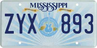 MS license plate ZYX893