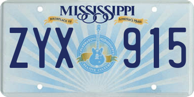 MS license plate ZYX915