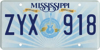 MS license plate ZYX918