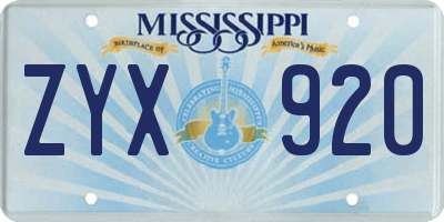 MS license plate ZYX920