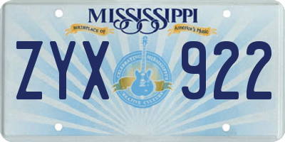 MS license plate ZYX922