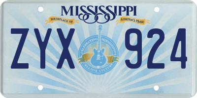 MS license plate ZYX924