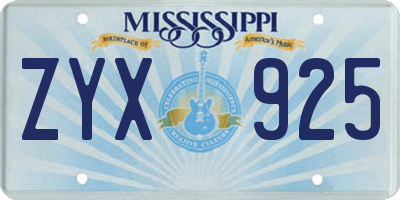 MS license plate ZYX925
