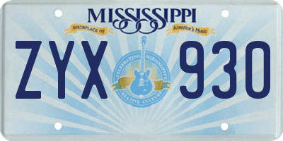MS license plate ZYX930