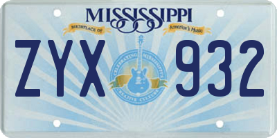 MS license plate ZYX932