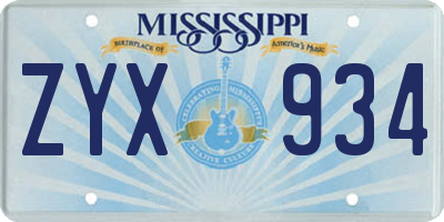 MS license plate ZYX934