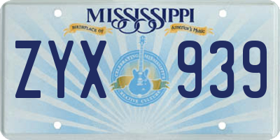 MS license plate ZYX939
